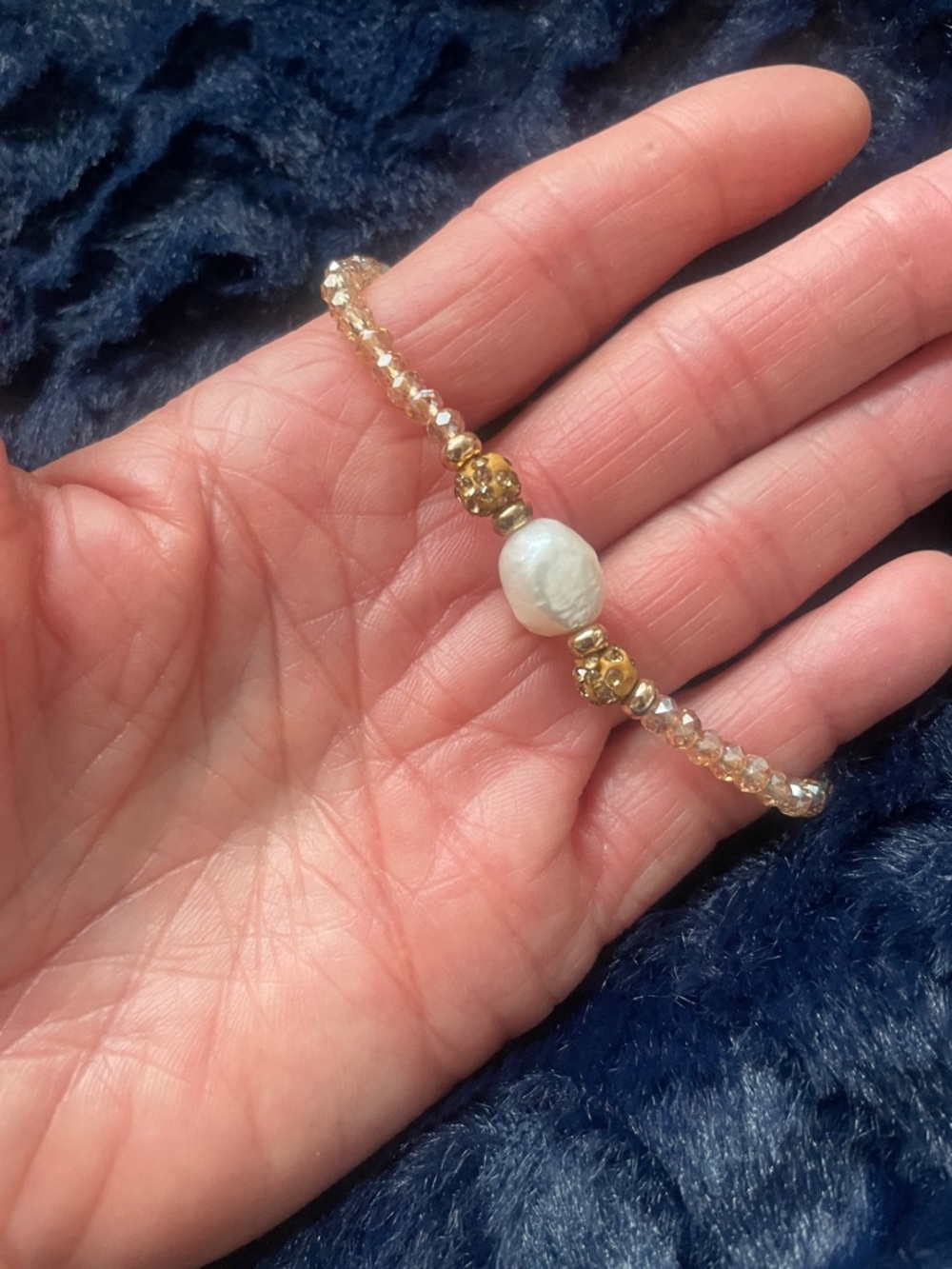 Gold Crystal & Pearl Stretch Bracelet - Women Jewelry